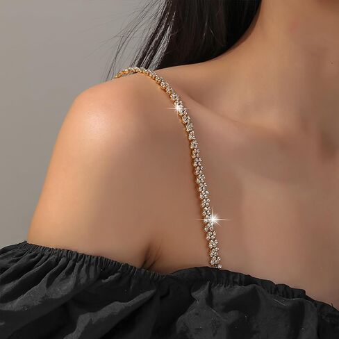 Women Rhinestone Bra Straps Body Chain Rhinestone Shoulder Straps for Dresses Fashion Crystal Shoulder Strap Chain for Bridal Wedding Body Jewelry Accessories in Kuwait