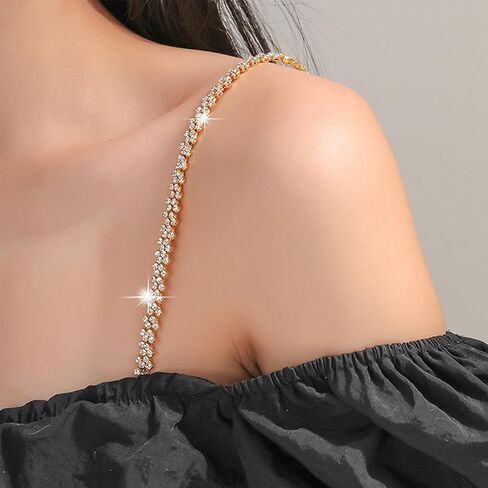 Women Rhinestone Bra Straps Body Chain Rhinestone Shoulder Straps for Dresses Fashion Crystal Shoulder Strap Chain for Bridal Wedding Body Jewelry Accessories in Kuwait