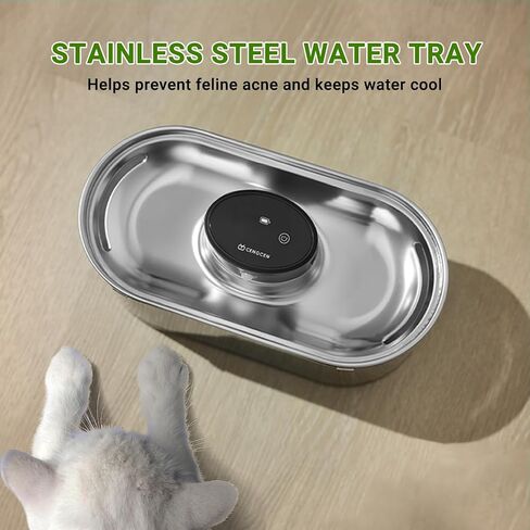 Battery Operated Cat Water Fountain Stainless Steel, 3.0L/101oz Wireless Pet Water Fountain for Multiple Cats Inside, Drinking Dispenser with Quiet Pump, White, BPA-Free with 6 Filters in Saudi Arabia