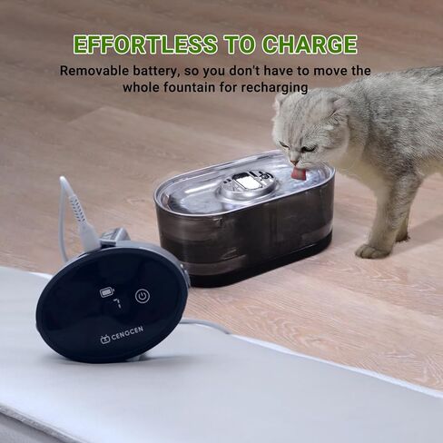 Battery Operated Cat Water Fountain Stainless Steel, 3.0L/101oz Wireless Pet Water Fountain for Multiple Cats Inside, Drinking Dispenser with Quiet Pump, White, BPA-Free with 6 Filters in Saudi Arabia