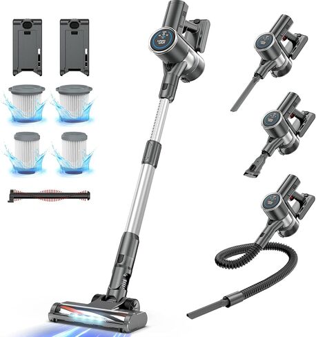 Cordless Vacuum Cleaner, 450W 35KPA Vacuum Cleaners with Touch Screen, Lightweight Cordless Vacuum with 2 Batteries, Anti-Tangle Vacuum Cleaner for Home, for Carpet, Hard Floor, Pet Hair in Saudi Arabia