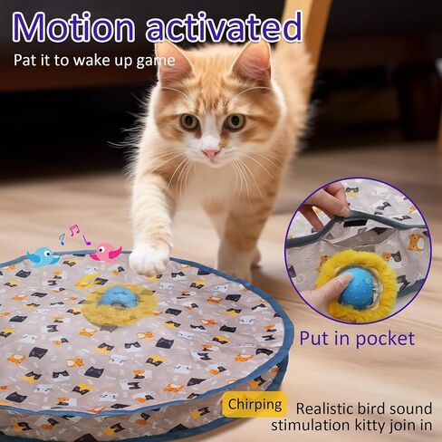 Interactive Cat Toys Ball Fast Rolling in Christmas Pocket, Motion Activate Chirping Cat Toy Hide and Seek Mouse Catching Game in Saudi Arabia