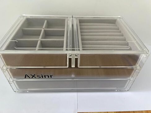 AXsinr Earring Grey Jewelry Box with 5 Drawers, Gray Stackable Large Jewelry Storage Case, Clear Acrylic Jewelry Organizer with Velvet Trays for Women in Kuwait