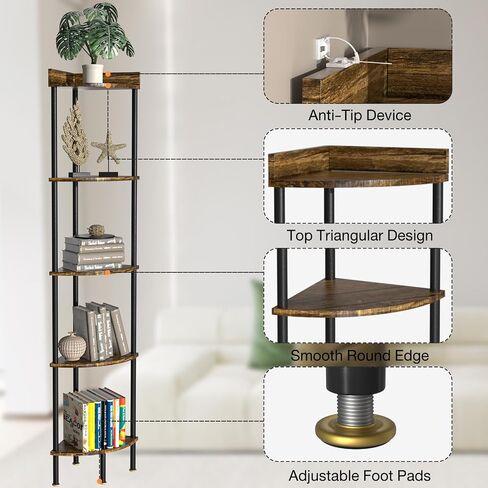 Nidouillet 5-Tier Stand Corner Shelf with Drawer, Corner Display Shelf, Wall Corner Multi Unit Organizer, for Living Room&Bedroom&Bathroom&Kitchen, 65inch in Saudi Arabia