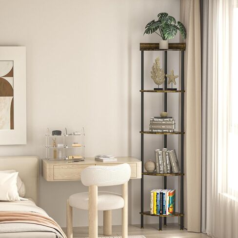 Nidouillet 5-Tier Stand Corner Shelf with Drawer, Corner Display Shelf, Wall Corner Multi Unit Organizer, for Living Room&Bedroom&Bathroom&Kitchen, 65inch in Saudi Arabia