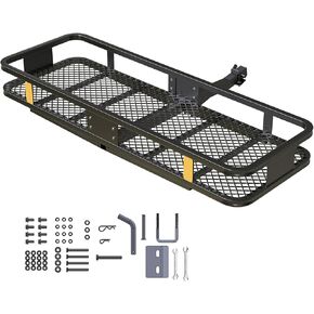DEXSO 500 Lbs Heavy Duty Hitch Mount Cargo Carrier, 60" x 20" x 6" Folding Cargo Rack Rear Luggage Basket, Trailer Mount Steel with High Side Rails for Car SUV Camping Traveling