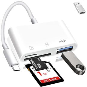 قارئ بطاقات SD 3 في 1 أبيض USB c، وبطاقة USB C إلى SD لأجهزة iPhone 15/iPad/Mac/الكمبيوتر المحمول، وUSB-C/Type C iPad Pro Air Mini، وMicroSD/SD، ومحول بطاقة الذاكرة لأجهزة iMac وGalaxy وMacBook برو اير in Kuwait