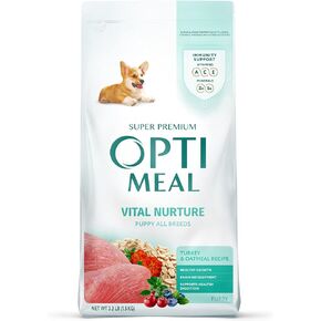 OPtimeal Natural Dog Food for Puppies - Proudly Ukrainian - Delicious Dry Puppy Food Recipe, Puppy Dog Food for Healthy Growth and Development (3.3 lbs, Turkey & Oatmeal)