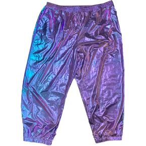 Agnes Orinda Plus Size Jogger Pants for Women Metallic Shiny High Waist Stretchy Wear Holographic Trousers Sweatpant