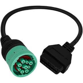 J1939 Splitter 9 Pin to OBD 2 Male Adapter Cable,Work with Truck Diagnostic Scanner Type 2 Green J1939 Connector,OBD to 9Pin J1939 Y Cable Fit for Heavy Duty Commercial Truck Fleet ELD GPS Tracker