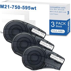 M21-750-595-WT Compatible for (M21-750-595-WT) All-Weather Vinyl Label for Indoor/Outdoor ID, Black on White- for M210, M210-LAB, M211, BMP21-PLUS and BMP21-LAB Printers, 0.75" W 21" L (3 Pack) ﻿