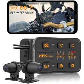 HM502 Motorcycle Dash Cam, Front and Rear 1080P Motorcycle Camera, IP67 Waterproof, 5G WiFi, 150° Wide Angle, Starvis Night Vision, G-Sensor, Built in eMMC 128GB Storage, Support 512GB Max