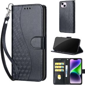Designed for iPhone 14 Plus Case Wallet,Women Flip Folio Cover with Embossed PU Leather Stand Credit Card Holders Slots Wrist Strap Phone Case for iPhone 14 Plus 6.7 Inch (Rose Gold)