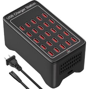 Charging Station for Multiple Devices, 125W 25 Ports USB Charger Block for Ipad Cell Phone, Multiple USB Power Strip for Family Classroom