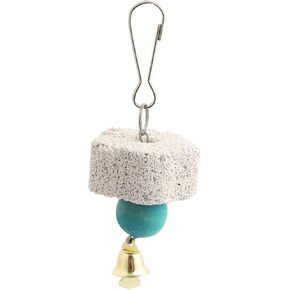 BWESOO Cute Bird Grinding Beak Calcium Stone with Bell Mineral Lava Block Trimming Teeth Chewing Toys for Chinchilla Bunny Parrot Bird Toys