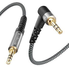 BlueRigger 3.5mm 90 Degree Stereo Audio Cable (10FT, L-Shaped Right Angle Jack, Auxiliary Cable, Male to Male, Hi-Fi Sound) – Aux Cord for Headphones, Car Stereo, Speaker, Phone, Tablet, Laptop