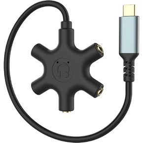USB C to 3.5mm Headphone Jack Adapter Type C to Multi-Port 3.5mm Jack Audio Adapter 5 Way 5-in-1 Aux TRS Audio Sharing Splitter Cable Compatible for Samsung Galaxy S22/S21/S20, MacBook Air/Pro