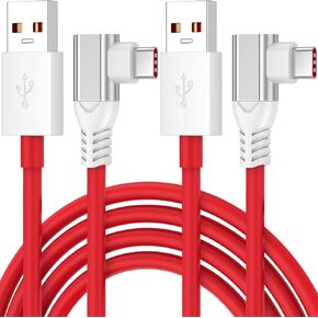 Jelanry Right Angle 2-Pcs 6FT USB A to C Cable for OnePlus SUPERVOOC 80W 67W 65W, USB Type C Cable Dash Charging Cable Rapid Data Syncing Fast Charger for OnePlus Open 12R 12 11 10 8 Pro 7 6 5T 3T Red