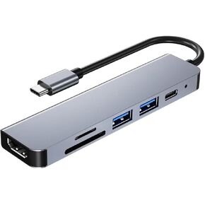USB C Multiport Hub, USB C Hub 6-in-1 with 4K HDMI, 100W Power Delivery, USB 3.0 USB 2.0, SD and TF Card Reader, Compatible with MacBook Pro/Air, iPad Pro, iMac, iPhone 16 15 Pro Max, etc