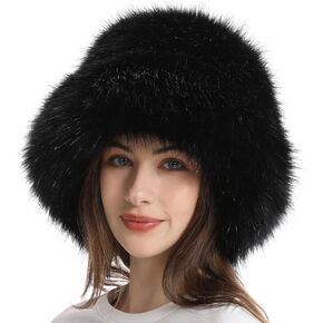 Reyox Women Winter Fuzzy Bucket Hat Warm Solid Color Faux Fur Fisherman Cap