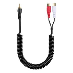 RCA Splitter Cable 1 RCA Male to 2 RCA Female Stereo Audio Coiled Cable Gold-Plated RCA Stereo Audio Extension Cable for Subwoofer,Speaker,Amplifier,CD Player 35cm/13.8Inch
