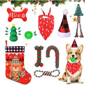 ألعاب Juome Christmas للكلاب - حزمة تخزين عيد الميلاد للكلاب مع ألعاب للكلاب للكلاب الصغيرة والمتوسطة الكبيرة، ألعاب مضغ للكلاب تصدر صوت صرير، لعبة حبل للكلاب للتسنين، كلب
