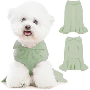 Dog Sweater Dress Pullover Classic V Neck Cat Clothes, Warm Winter Fleece Medium Dog Outfits, Classic Cabble Knit Halloween Christmas Holiday Pet Apparel, Green M