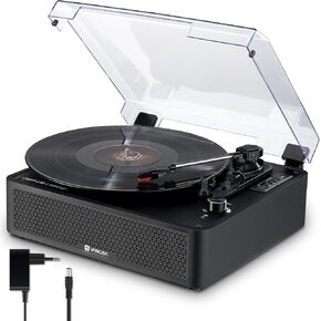 Vangoa Vinyl Record Player with 2 Built-in Speakers, Wireless Belt Drive Turntable Support 3 Speed 3 Size, AUX-in, Headphone, RCA All-in-one Retro Vinyl Players, RP-02, Black