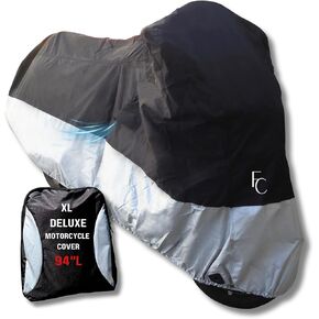 Formosa Covers | Motorcycle Cover, Premium Waterproof Outdoor Protection, Precision Fit up to 108 Inch Tour Bikes, Choppers and Cruisers – Flame Logo (XXL, Black & Silver)