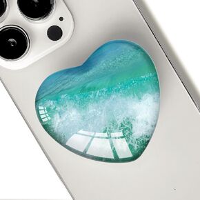 Expandiing Cell Phone Grip Heart Shape Glass Finger Holder for Smartphones, Cellphone Collapsible Stand - Ocean Wave, LSF1A