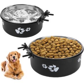 Dog Crate Water Bowls, 2 Pack Stainless Steel Dog Bowls Anti-Spill Hanging Dog Bowls, Kennel Water and Food Dog Bowls for Medium and Large Dog (Gray, L(6.3"+7.1"))