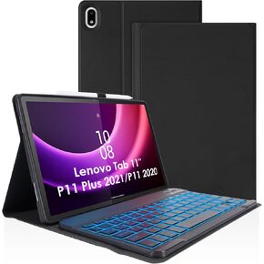 LAMA Backlit Keyboard Case for Lenovo Tab M10 Plus 3rd Gen (2022) 10.6 Inch, 7 Colors Light - Detachable - Magnetically - Wireless Keyboard Slim Stand Cover with Pen Holder for TB125FU/TB128FU/TB128XU