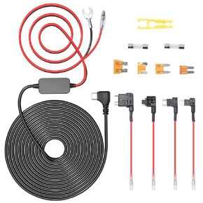 Dash Cam Hardwire Kit Type-C Hard Wire Kit with 12V-24V to 5V Car Dash Camera Charger Power Cord 4 Fuse Tap Cable,24 Hours Surveillance Low Voltage Protection