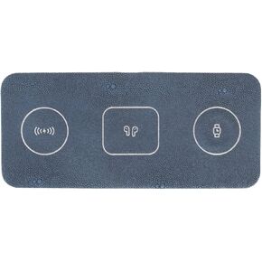 Brouk and Co ACE 3-in-1 Portable Wireless Fast Charging Pad, Blue - Compatible with iPhone, Apple, Samsung, and Android - Multi-Device, 15W, Vegan Leather, Watches, Phones, Headphones