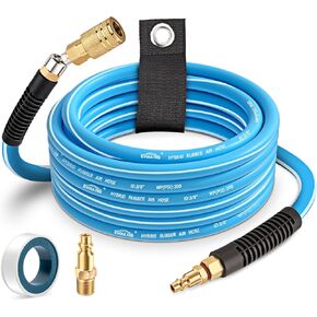 3/8 In x 6.5 Ft Lead-in Air Hose Kit w/Bend Restrictors, Hybrid Air Compressor Hose with Brass 360° Swivel 1/4" NPT Coupler & Quick Connect Air Fittings, Pneumatic Hose for Air Compressors