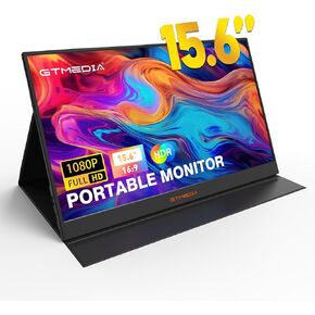 Portable Monitor 15.6 Inch 1080P FHD USB-C & HDMI，HDR IPS Display, Dual Speakers, Smart Cover,External Monitor for PC, Mac, PS4, Switch Slim Design with Premium Leather Case