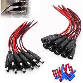 Taiss 10 أزواج 18AWG DC Power Pigtail Cable12V 5A، يستخدم في كاميرا CCTV الأمنية محول قابس الطاقة 5.5 مم × 2.1 مم موصلات ذكر وأنثى. in Kuwait