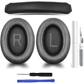 Replacement EarPads Cushions+ Headband Pad for Bose QC35 Replacement Ear Pads with Cleaning Kit Tool, Soft Leather Replacement Kit for Bose QuietComfort 35 (QC35, QC35 ii) Headphones
