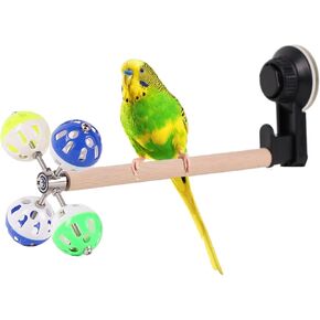 Window Glass Bird Perch Toy with Suction Cup, Small Bird Stand Perch Toy with Rotating Balls Spinning Bird Toys for Paraket Budgies Parrot Conure Cockatiel
