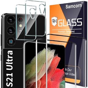 [2+2 Pack] Galaxy S21 Ultra Screen Protector, 9H Tempered Glass, Ultrasonic Fingerprint Support, 3D Curved,HD Clear Scratch Resistant for Samsung Galaxy S21 Ultra 5G Glass Screen Protector
