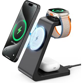 Wireless Charging Station for Magsafe Charger, Charging Station for Multiple Devices, Wireless Charger for iPhone 16/15/14/13/12 Series Apple Watch Series 1-10 AirPods Pro with 20W Adapter (Black)