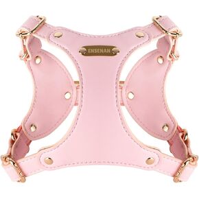 Dog Harness - Premium Faux Leather Pet Chest Back Strap with 2 Sturdy Metal D-Rings and 4 Adjustable Buckles - Easy to Wear, Ideal for Walking, Training, and Daily Activities Pink L