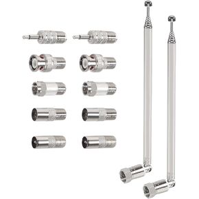 2pcs FM Antenna Telescopic 75 Ohm Screw F Male Plug Antenna with PAL BNC 3.5mm Jack Connector Adapter FM Radio Antenna for AV Stereo Receiver Home Theater Amplifier System Indoor Outdoor