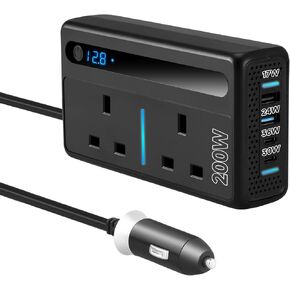 Car Power Inverter, 200W Inverter Car Outlet Adapter to Wall Plug with 65W USB-C/48W Dual Fast Charging USB/Dual AC Outlet, Car Inverter 12V to 110V AC Plug, Car Charger for Laptop
