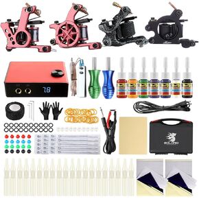 Solong Complete Tattoo Kit 4 Pro Machine Guns 54 Inks Power Supply Foot Pedal Needles Grips Tips Carry Case TK456-US