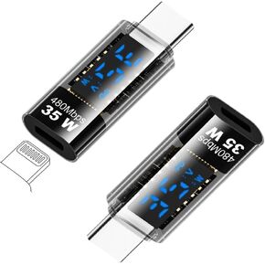 USB C to Lightning Adapter with LED Smart Display,35W Type C USB-C Female to Lightning Male Adapter Fast Charging for iPhone 15/14/13/12/11,for iPad Pro/Air/Mini (Lightning/M to C/F)