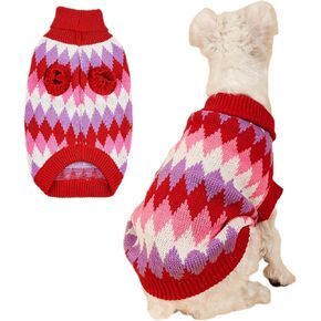 Jecikelon Turtleneck Knit Dog Sweater Colorful Geometric Winter Dog Clothes for Small Dogs Warm Soft Pet Puppies Outfits Doggy Cat Clothing (X-Small, Red)