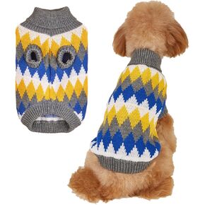 Jecikelon Turtleneck Knit Dog Sweater Colorful Geometric Winter Dog Clothes for Small Dogs Warm Soft Pet Puppies Outfits Doggy Cat Clothing (X-Small, Red)