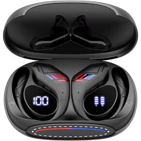 IKXO Bluetooth Headphones Wireless Earbuds Over Ear Buds,Sports Earphones Deep Bass with Dual LED Power Display Earhooks Headset,Light-Weight Earbud with Mic for Phone Laptop PC TV Running Workout