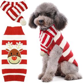 Dog Christmas Sweater Scarf and Hat Set for Small Dogs Cute Ugly Xmas Reindeer Snowflakes Puppy Cat Winter Clothes Soft Warm Fall Kitten Puppy Sweatshirt Pet Costume Chihuahua Outfits(Red,M)